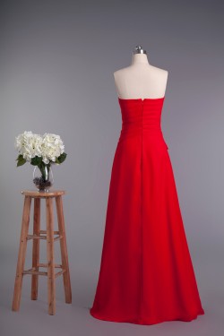 A-Line Strapless Beaded Long Red Chiffon Prom Evening Formal Dresses ED010962