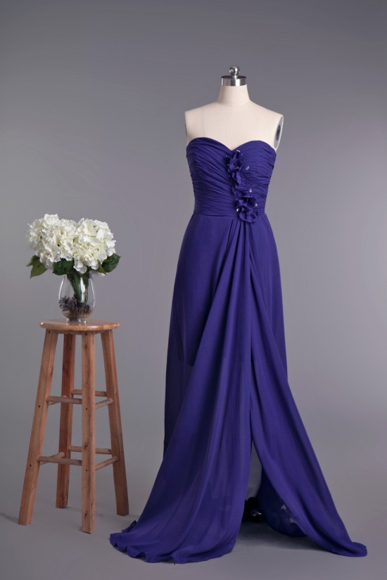 A-Line Sweetheart Split-Front Beaded Lace and Chiffon Prom Evening Formal Dresses ED010963