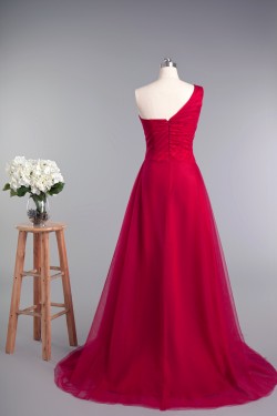 A-Line One-Shoulder Long Tulle Prom Evening Formal Dresses ED010964