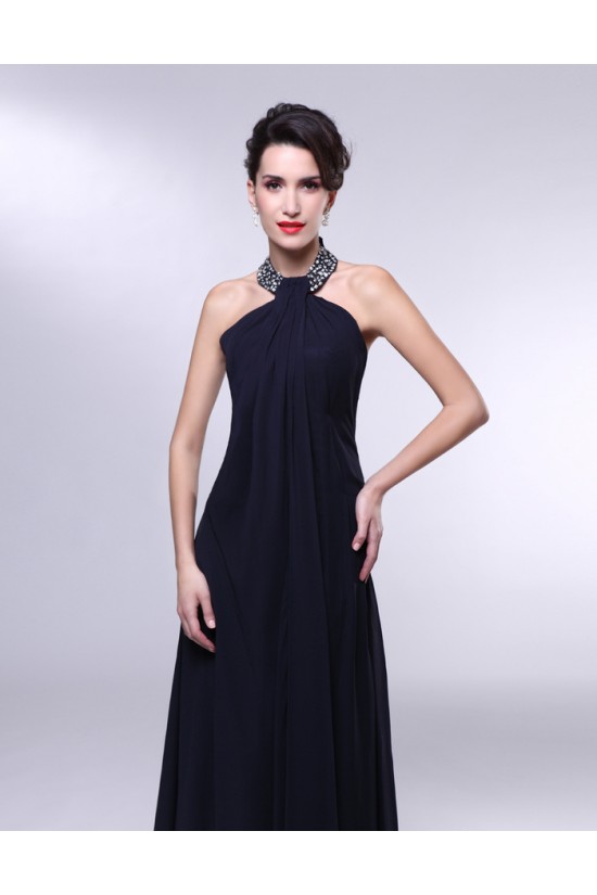 A-Line Halter Beaded Long Chiffon Prom Evening Formal Dresses ED010965