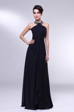 A-Line Halter Beaded Long Chiffon Prom Evening Formal Dresses ED010965