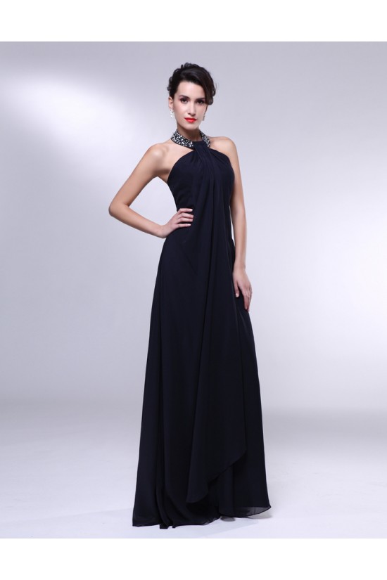 A-Line Halter Beaded Long Chiffon Prom Evening Formal Dresses ED010965