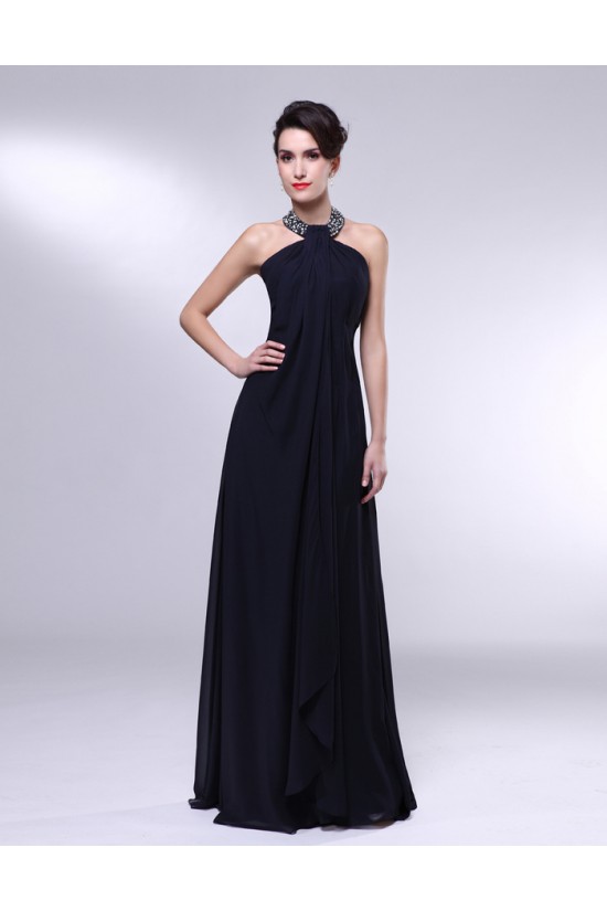 A-Line Halter Beaded Long Chiffon Prom Evening Formal Dresses ED010965