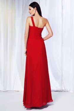 Sheath/Column One-Shoulder Beaded Long Red Chiffon Prom Evening Formal Dresses ED010966