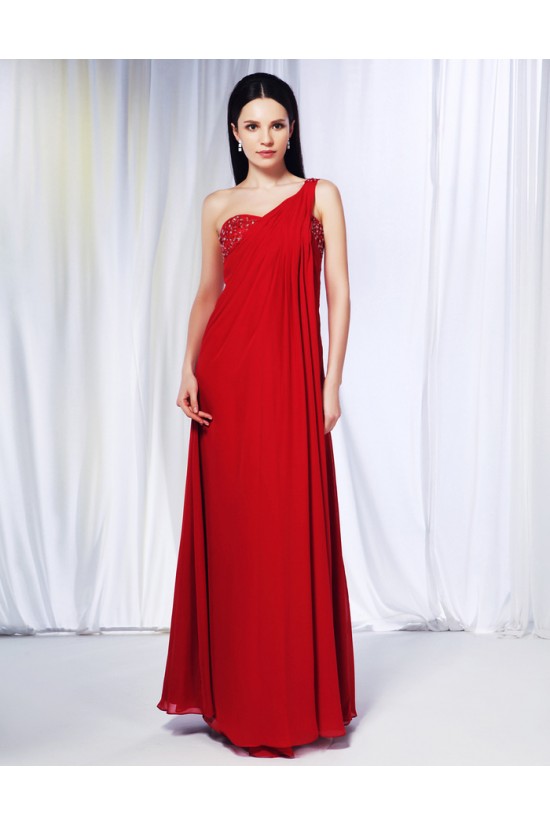 Sheath/Column One-Shoulder Beaded Long Red Chiffon Prom Evening Formal Dresses ED010966 Sheath/Column One-Shoulder Beaded Long Red Chiffon Prom Evening Formal Dresses ED010966