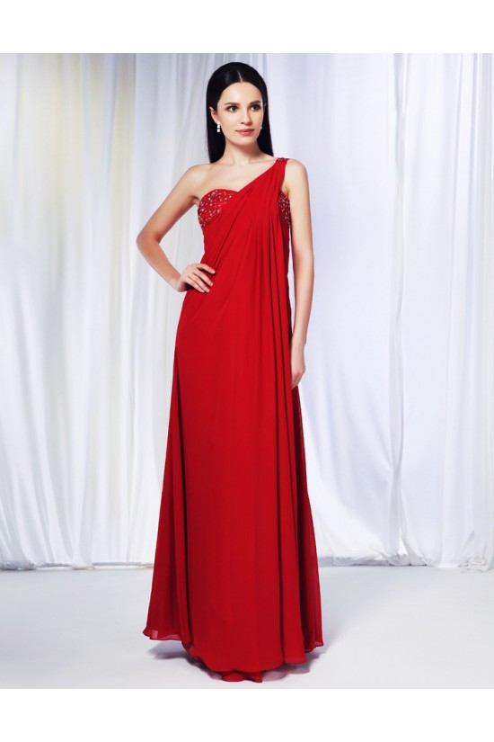 Sheath/Column One-Shoulder Beaded Long Red Chiffon Prom Evening Formal Dresses ED010966 Sheath/Column One-Shoulder Beaded Long Red Chiffon Prom Evening Formal Dresses ED010966