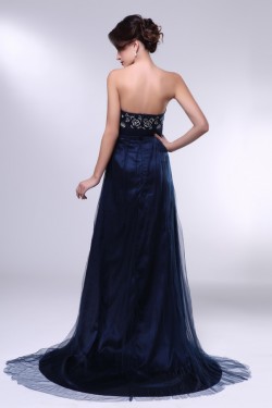 A-Line Strapless Navy Blue Long Prom Evening Formal Dresses ED010967