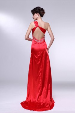 Sheath One-Shoulder Beaded Long Red Prom Evening Formal Dresses ED010968