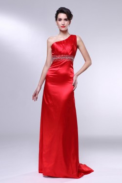 Sheath One-Shoulder Beaded Long Red Prom Evening Formal Dresses ED010968