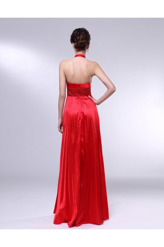 A-Line Halter Beaded Pleated Long Red Prom Evening Formal Dresses ED010970 A-Line Halter Beaded Pleated Long Red Prom Evening Formal Dresses ED010970