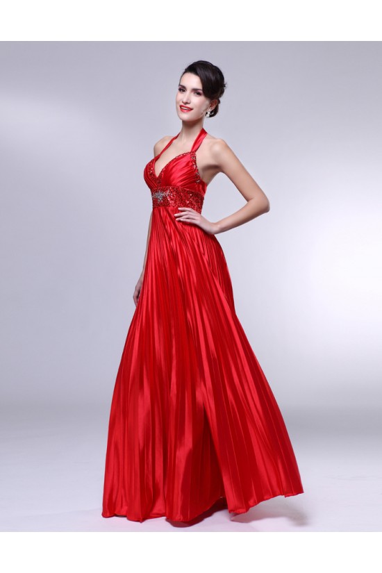 A-Line Halter Beaded Pleated Long Red Prom Evening Formal Dresses ED010970 A-Line Halter Beaded Pleated Long Red Prom Evening Formal Dresses ED010970