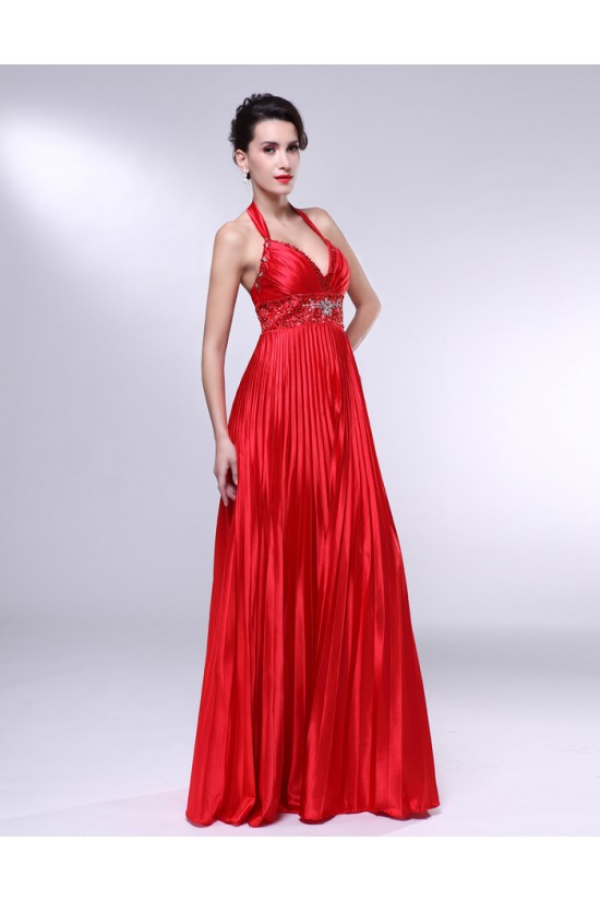 A-Line Halter Beaded Pleated Long Red Prom Evening Formal Dresses ED010970 A-Line Halter Beaded Pleated Long Red Prom Evening Formal Dresses ED010970