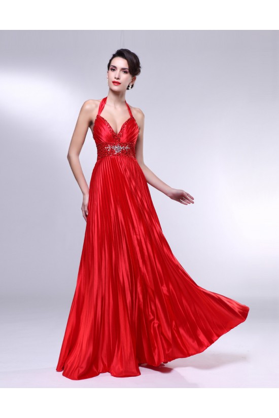 A-Line Halter Beaded Pleated Long Red Prom Evening Formal Dresses ED010970 A-Line Halter Beaded Pleated Long Red Prom Evening Formal Dresses ED010970