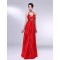 A-Line Halter Beaded Pleated Long Red Prom Evening Formal Dresses ED010970