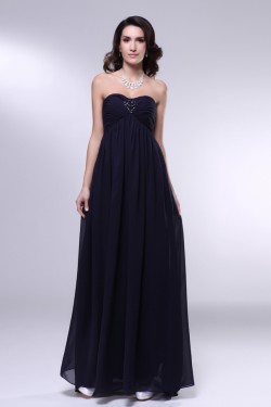 Empire Strapless Beaded Navy Blue Long Chiffon Prom Evening Formal Dresses Maternity Dresses ED010971