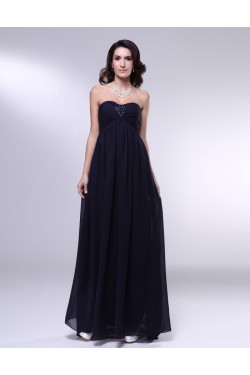 Empire Strapless Beaded Navy Blue Long Chiffon Prom Evening Formal Dresses Maternity Dresses ED010971