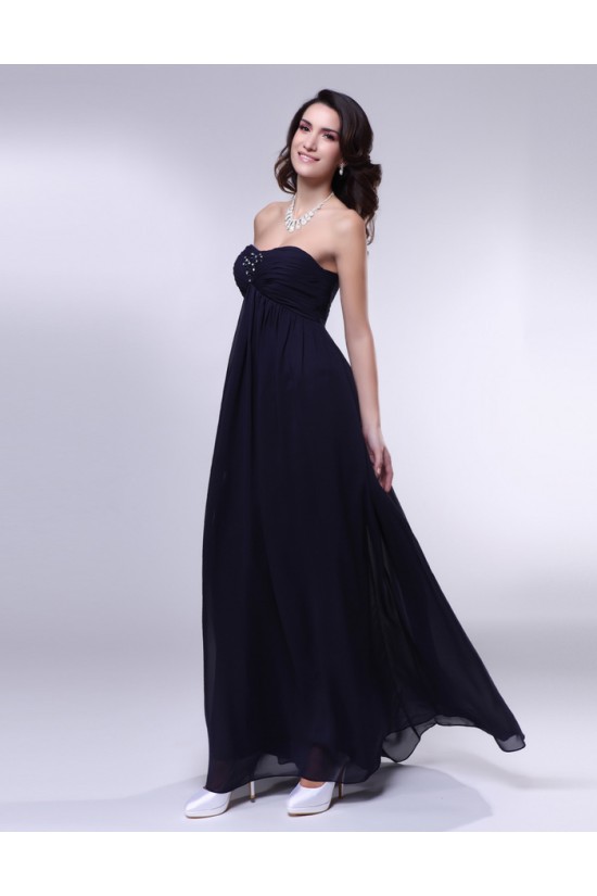 Empire Strapless Beaded Navy Blue Long Chiffon Prom Evening Formal Dresses Maternity Dresses ED010971
