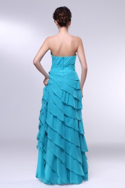 A-Line Strapless Beaded Long Blue Chiffon Prom Evening Formal Dresses ED010974