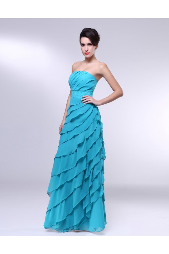A-Line Strapless Beaded Long Blue Chiffon Prom Evening Formal Dresses ED010974 A-Line Strapless Beaded Long Blue Chiffon Prom Evening Formal Dresses ED010974