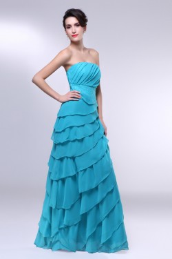 A-Line Strapless Beaded Long Blue Chiffon Prom Evening Formal Dresses ED010974
