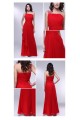A-Line One-Shoulder Beaded Long Red Chiffon Prom Evening Formal Dresses ED010977