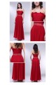 A-Line Strapless Beaded Long Red Chiffon Prom Evening Formal Dresses ED010979