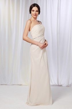 A-Line One-Shoulder Beaded Long Chiffon Prom Evening Formal Dresses ED010980