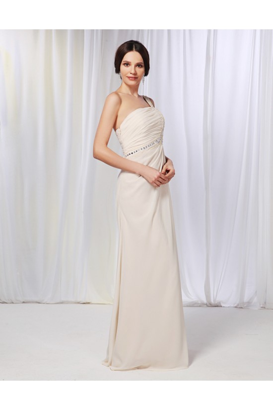 A-Line One-Shoulder Beaded Long Chiffon Prom Evening Formal Dresses ED010980