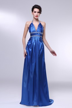 A-Line Halter Beaded Long Blue Prom Evening Formal Dresses ED010981