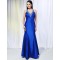 Trumpet/Mermaid V-Neck Beaded Long Blue Prom Evening Formal Dresses ED010982