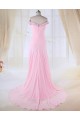 Sheath Split-Front Off-the-Shoulder Beaded Long Pink Chiffon Prom Evening Formal Dresses ED010983
