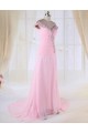 Sheath Split-Front Off-the-Shoulder Beaded Long Pink Chiffon Prom Evening Formal Dresses ED010983