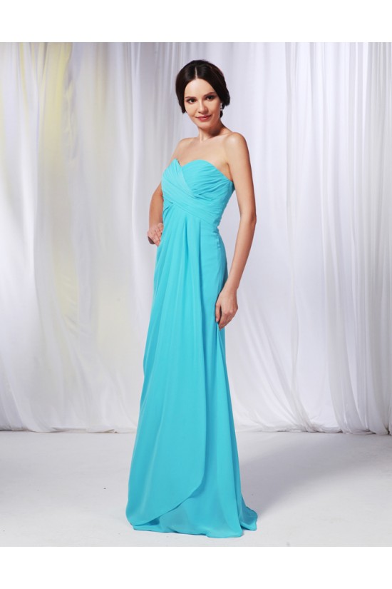 A-Line Sweetheart Long Blue Chiffon Prom Evening Formal Dresses Bridesmaid Dresses ED010984