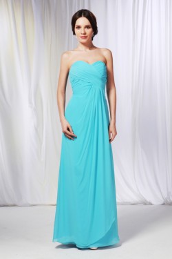 A-Line Sweetheart Long Blue Chiffon Prom Evening Formal Dresses Bridesmaid Dresses ED010984
