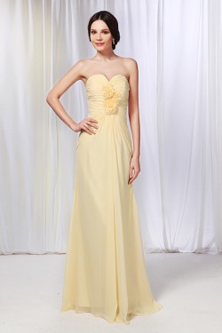 A-Line Sweetheart Long Yellow Chiffon Prom Evening Formal Dresses ED010986