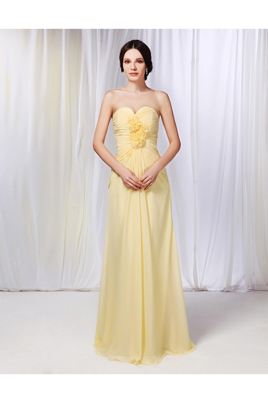 A-Line Sweetheart Long Yellow Chiffon Prom Evening Formal Dresses ED010986