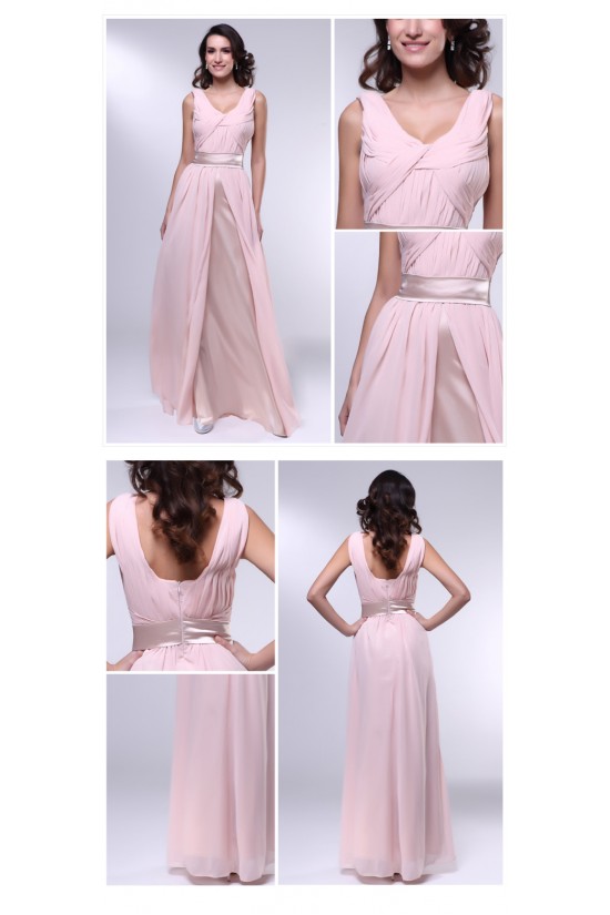 A-Line Long Pink Chiffon Prom Evening Formal Dresses ED010987