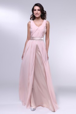 A-Line Long Pink Chiffon Prom Evening Formal Dresses ED010987