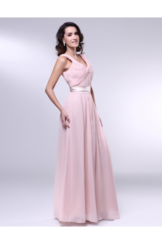 A-Line Long Pink Chiffon Prom Evening Formal Dresses ED010987