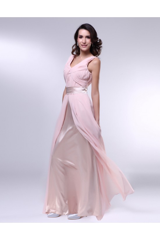 A-Line Long Pink Chiffon Prom Evening Formal Dresses ED010987