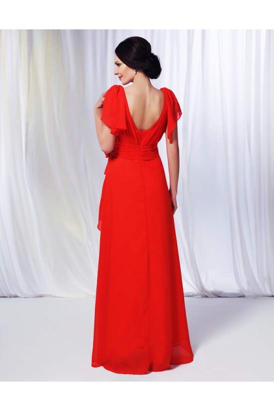 A-Line V-Neck Long Chiffon Prom Evening Formal Dresses ED010988