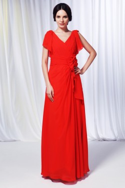 A-Line V-Neck Long Chiffon Prom Evening Formal Dresses ED010988