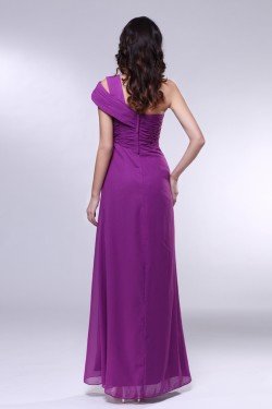 A-Line One-Shoulder Long Purple Chiffon Prom Evening Formal Dresses ED010989