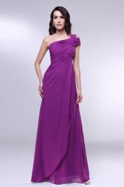 A-Line One-Shoulder Long Purple Chiffon Prom Evening Formal Dresses ED010989