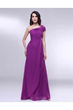 A-Line One-Shoulder Long Purple Chiffon Prom Evening Formal Dresses ED010989