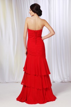 A-Line Sweetheart Long Red Chiffon Prom Evening Formal Dresses ED010992