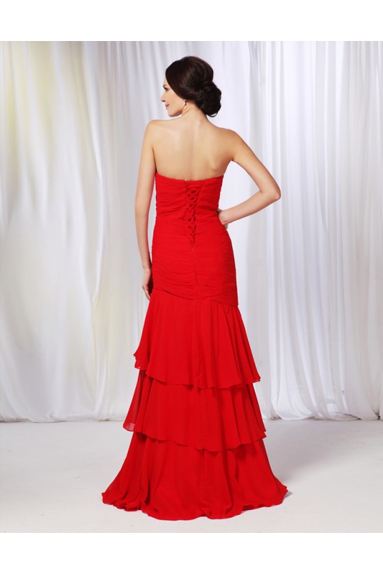 A-Line Sweetheart Long Red Chiffon Prom Evening Formal Dresses ED010992