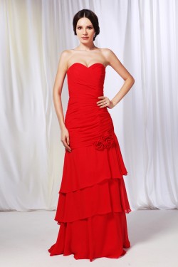 A-Line Sweetheart Long Red Chiffon Prom Evening Formal Dresses ED010992