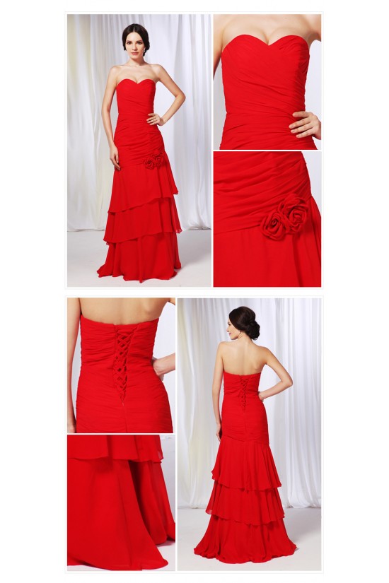 A-Line Sweetheart Long Red Chiffon Prom Evening Formal Dresses ED010992