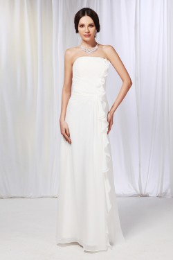 A-Line Strapless Long White Chiffon Prom Evening Formal Dresses ED010994